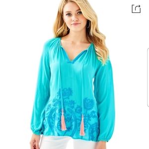 Lilly Pulitzer Willa Embroidered Top Aqua